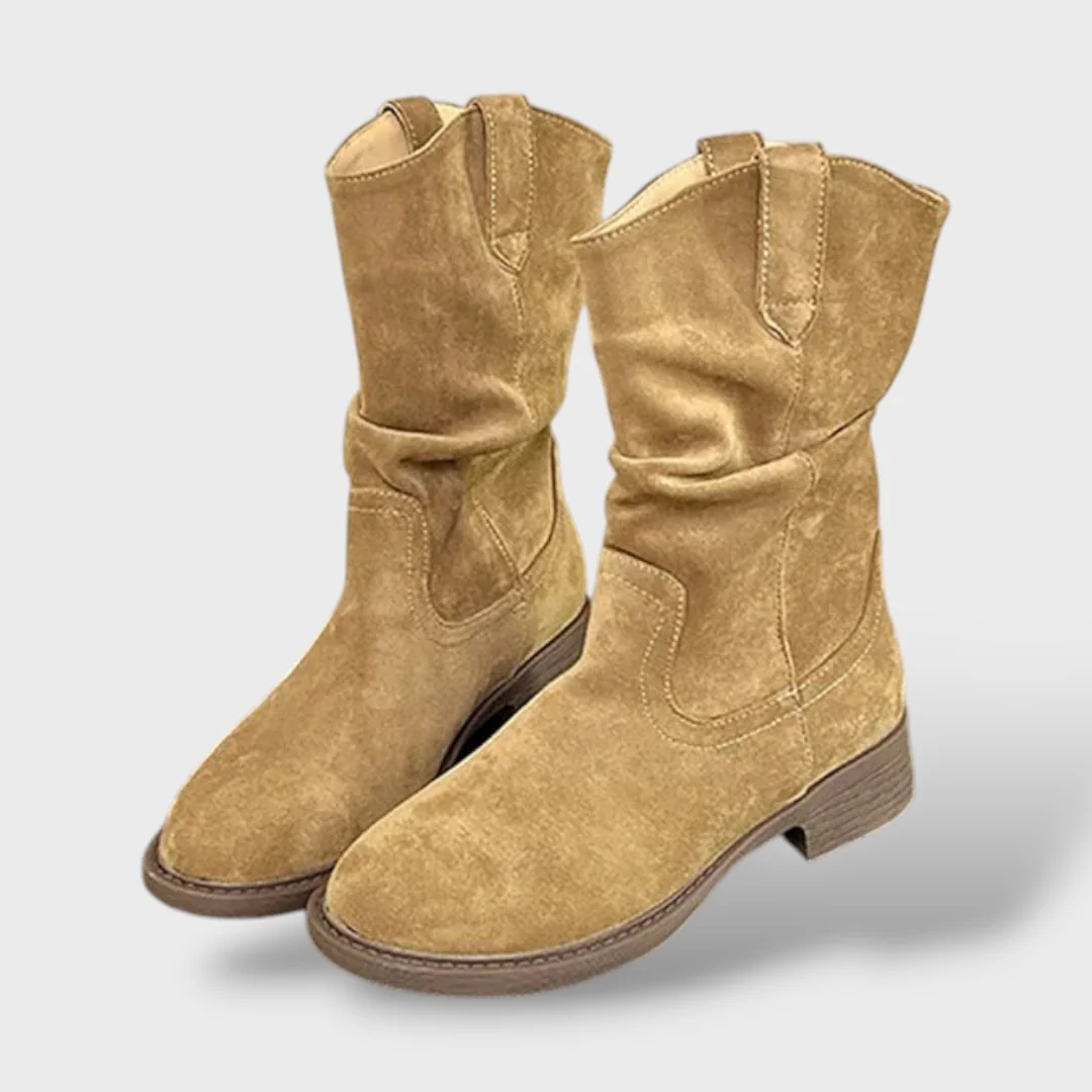 Botas de Media Caña de Antelina con Tacón Grueso Estilo Cowboy - Imagen 3