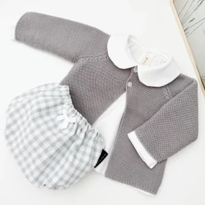 Conjunto vichy gris manga larga (3 prendas)