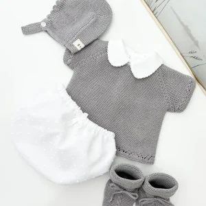 Conjunto manga corta plumeti gris (3 prendas)