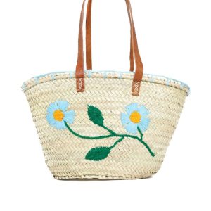 Capazo Flores de Palma Natural y Lana – Asa de Piel