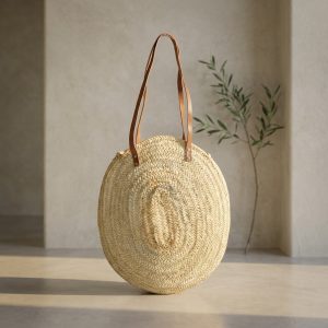 Bolso de Playa – Capazo de Playa Ovalado con Asa de Piel