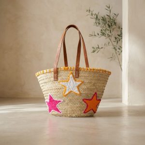 Capazo de Playa Estrellas – Asa de Piel