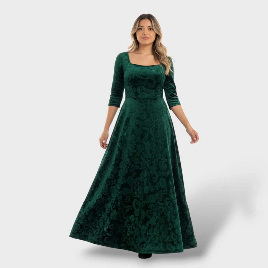 Vestido Maxi Floral Cuello Cuadrado Elegante - Imagen 3