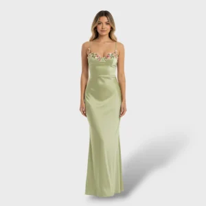 Vestido Largo Bordado Floral Elegante