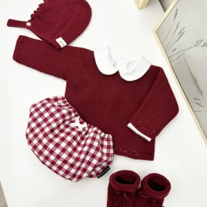 Conjunto cuadros granate (3 prendas)