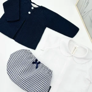 Conjunto vichy azul marino manga corta (3 prendas)