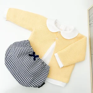 Conjunto vichy azul marino amarillo (3 prendas)